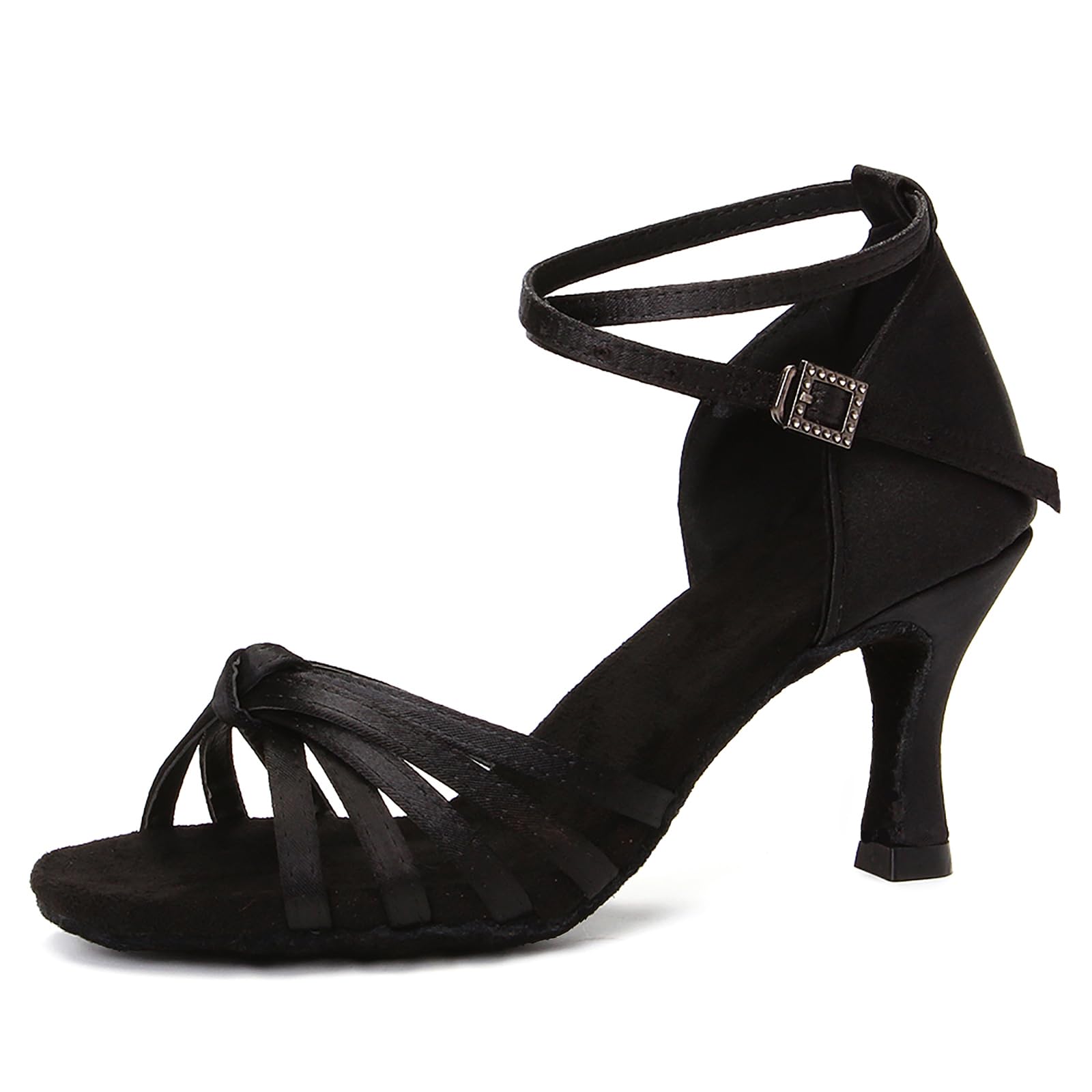 dkzsyim Women's Satin Latin Dance Shoes Ballroom Performance Shoes Model 217-picture-43