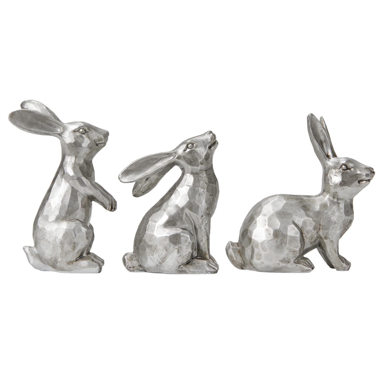 DN DECONATION Resin Silver Bunny Decor Rabbit Figurines, Small Easter Bunny Figurine Set of 3, Vintage Easter Rabbit Statue Table Home Decoration