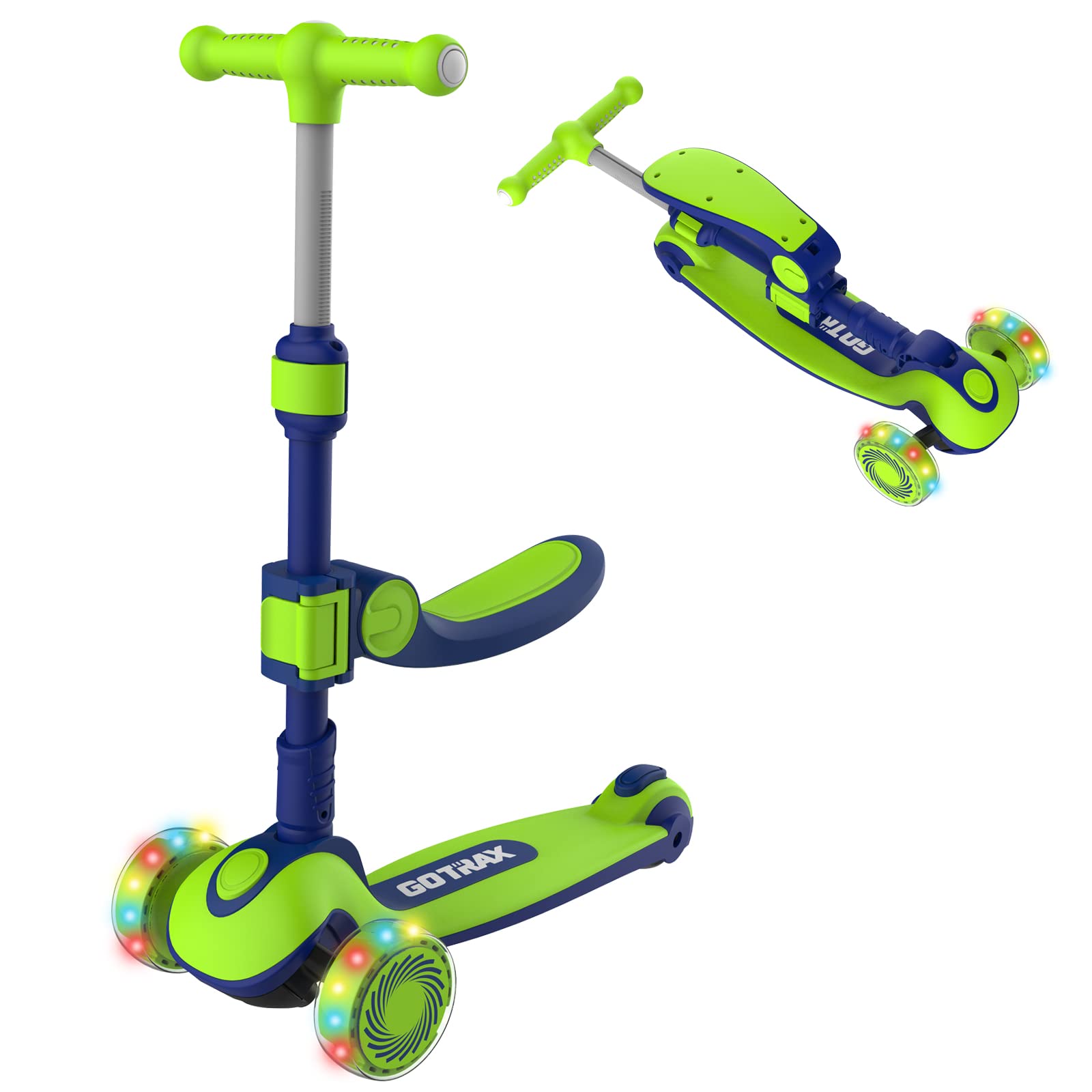 GotraxKS2 Kick Scooter for Kids with Removable Seat and Adjustable Height, Foldable Kids Scooters with Light Up 3 Wheels for Girls and Boys Ages 2-8