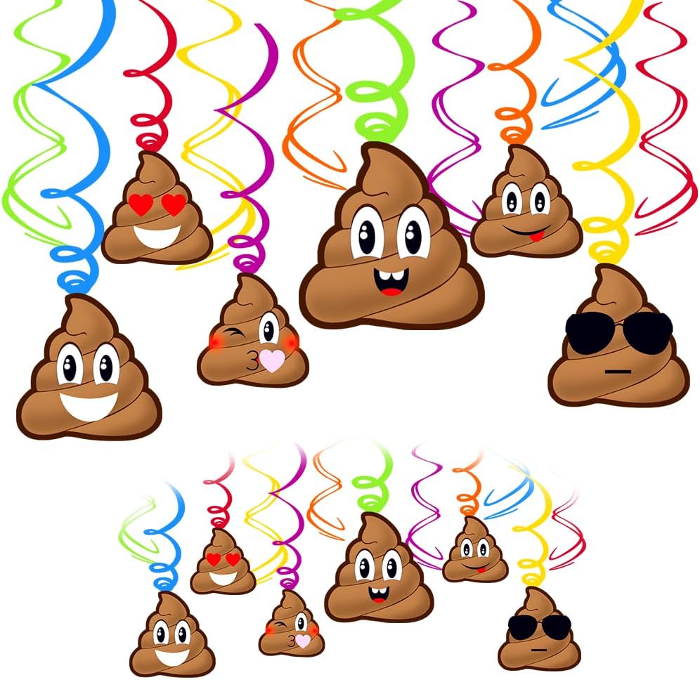 Funny Poop Party Hanging Swirls, 24 PCS Poop Foil Hanging Banners for Adults Kids Birthday Party Decorations, Retired 50th 60th 80th Party Favors Decor Supplies