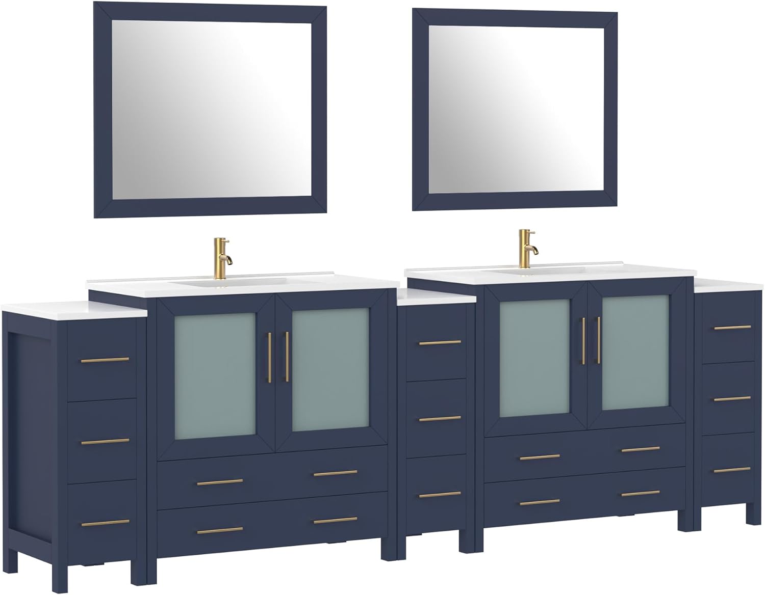 HomeBeyond 108 Inch Bathroom Vanity with Sink & Ceramic Top, Double Bath Vanity Cabinet with Basin, Soft-Closing Doors, Blue