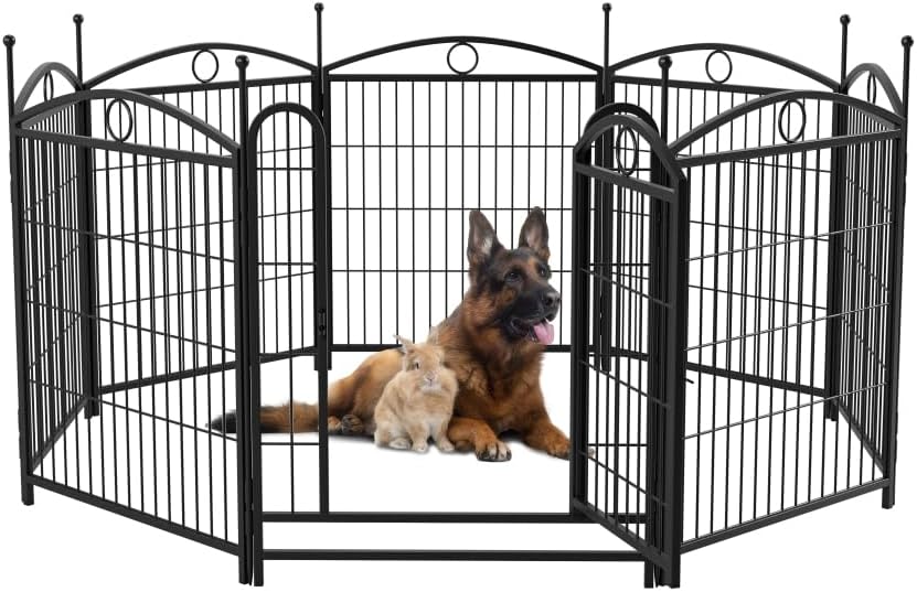 Heavy-Duty Foldable Metal Dog Playpen for Indoor and Outdoor Use – Sturdy Pet Exercise Fence with Secure Door and Easy Assembly (Black + Iron)