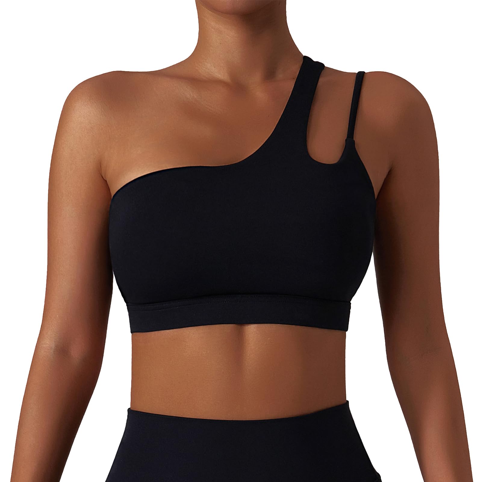 SEAUR Einschultriger Sport-BH für Damen, mittlere Unterstützung, Workout, Yoga, asymmetrisch, Fitness, Fitnessstudio, bauchfreies Tanktop