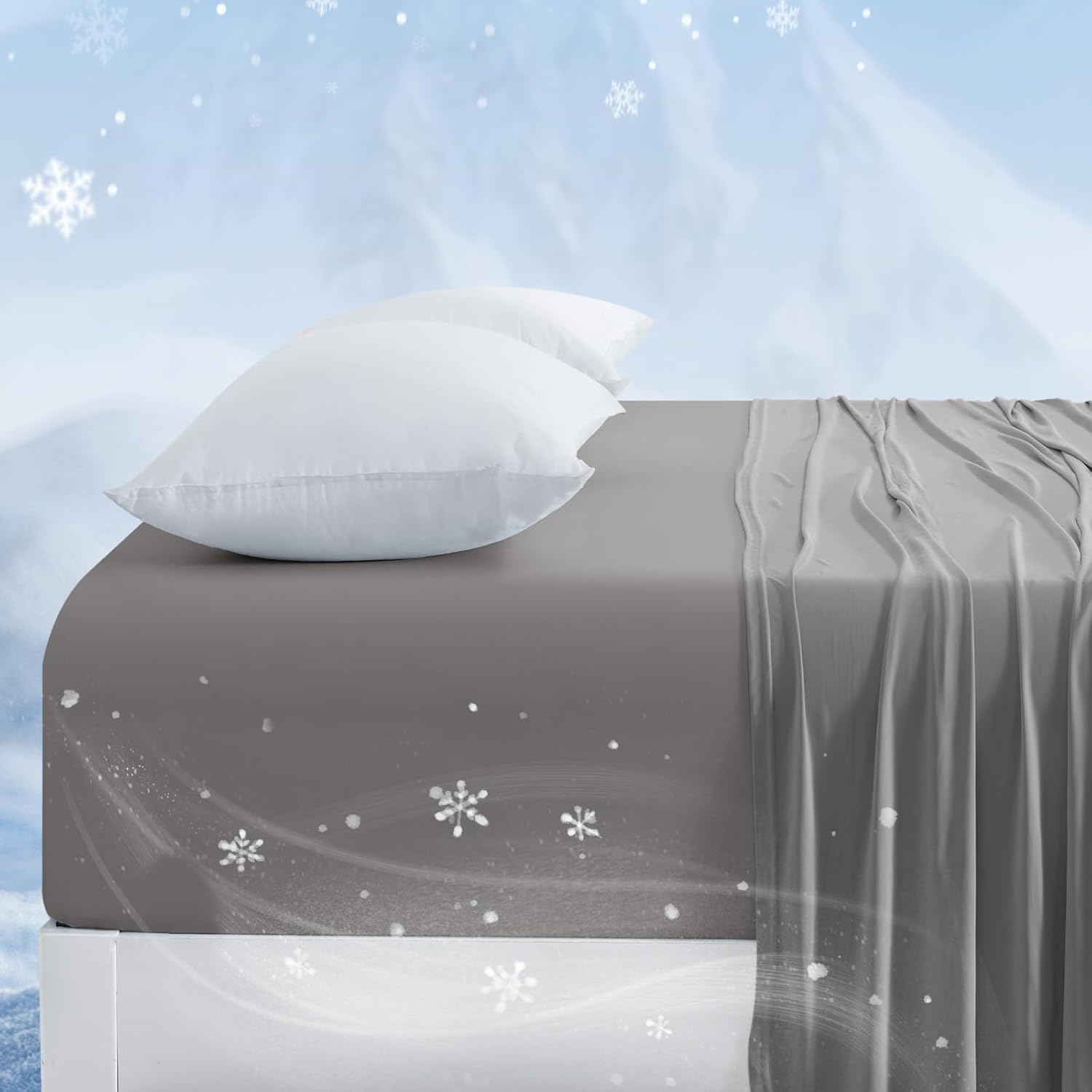 PHF Luxury Cooling Fitted Sheet Twin Size for Spring Summer, Breathable Q-Max > 0.47 Widen 18" Deep Pocket Silky Bottom Sheet for Hot Sleeper Night Sweats, Charcoal