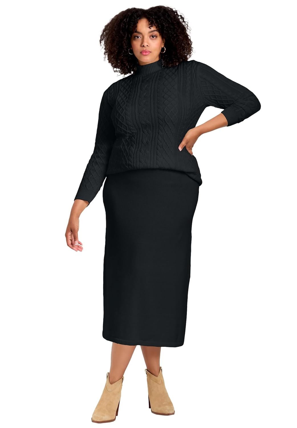 Avenue Womens Plus Size A-Line Midi Sweater Skirt
