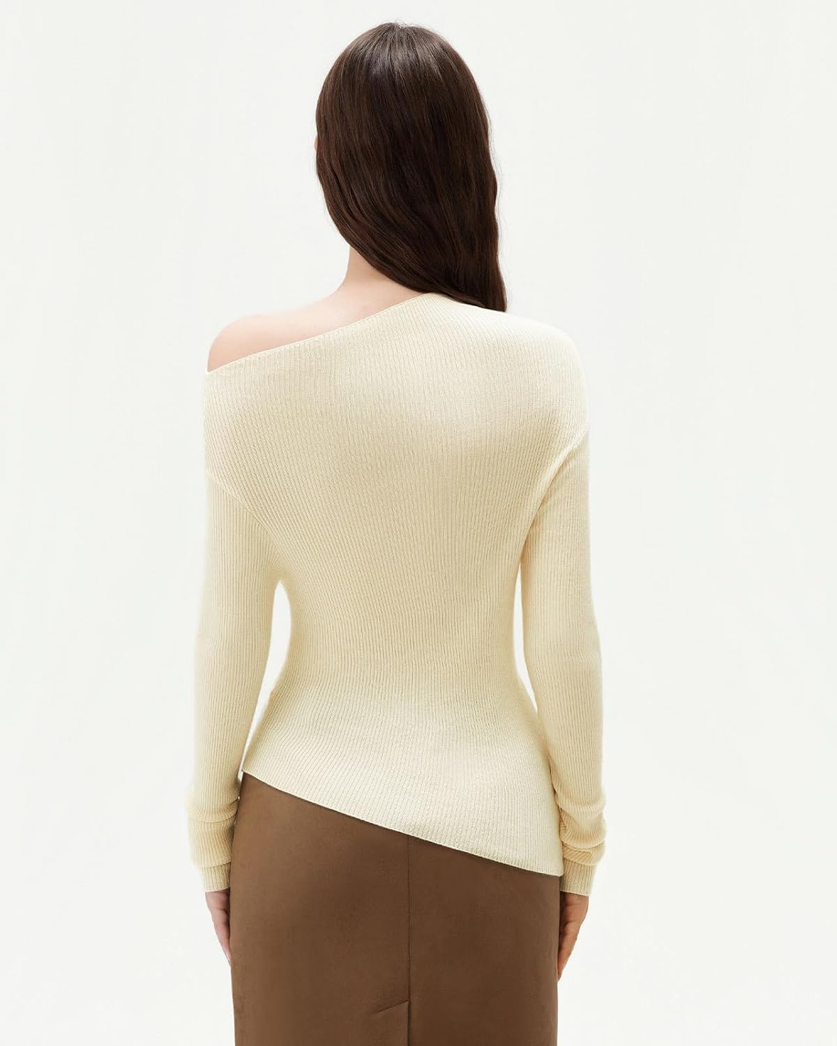 SUUKSESS Women Cashmere Off Shoulder Pullover Sweater Ribbed Knit Long Sleeve Shirts - Image 3