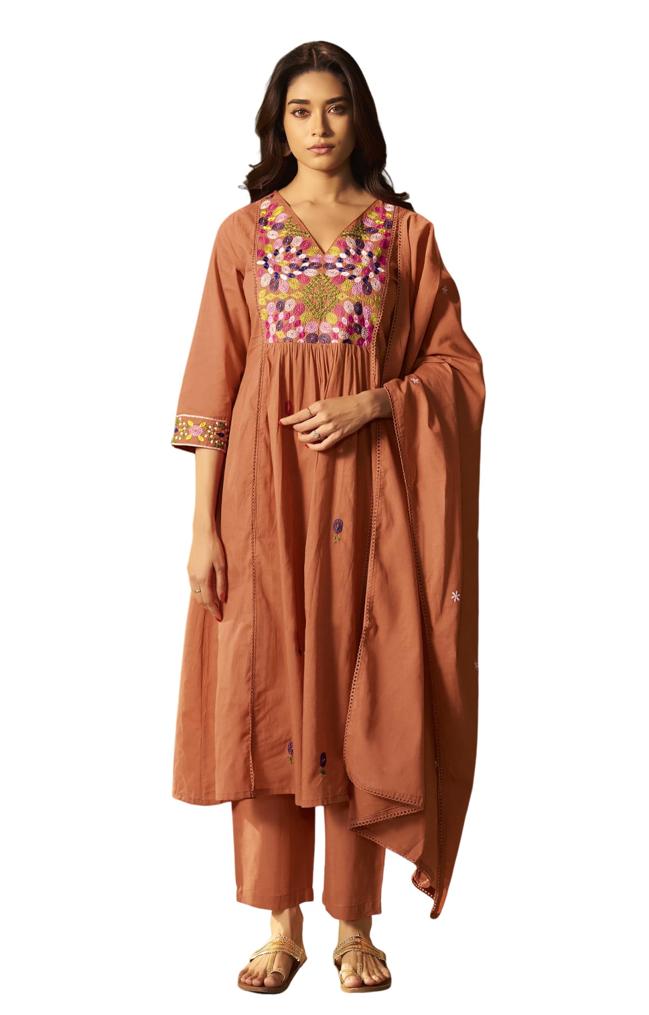 Women's Navy Blue Pure Cotton Embroidered Kurta Set with Dupatta | Straight Cotton Kurta with Solid Bottom | Casual & Festive Ethnic Wear-image-21