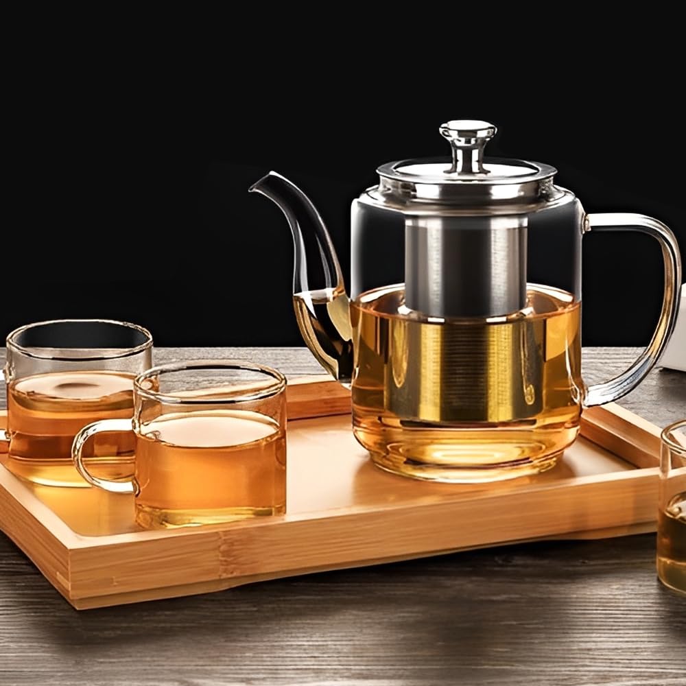 Teiera in Vetro da 650ml, Teiera Resistente al Calore in Vetro Borosilicato Trasparente con Filtro in Acciaio Inox, piccola teiera per foglie sfuse, erbe, frutta, bubble tea | Infusore Tè