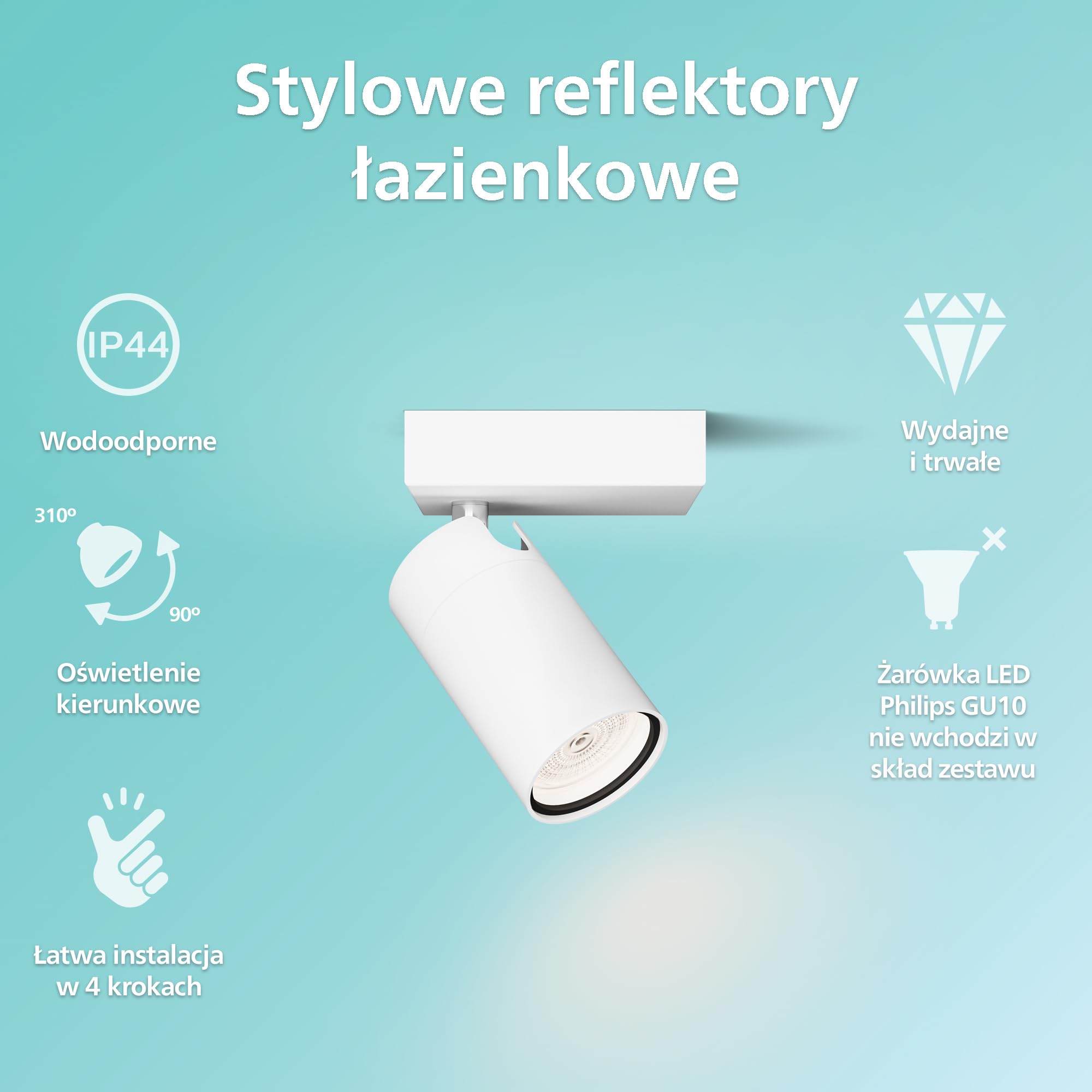Philips Idris spot z 1 głowicą, lampa GU10 nie wchodzi w zakres dostawy, biała, IP44, wodoodporna