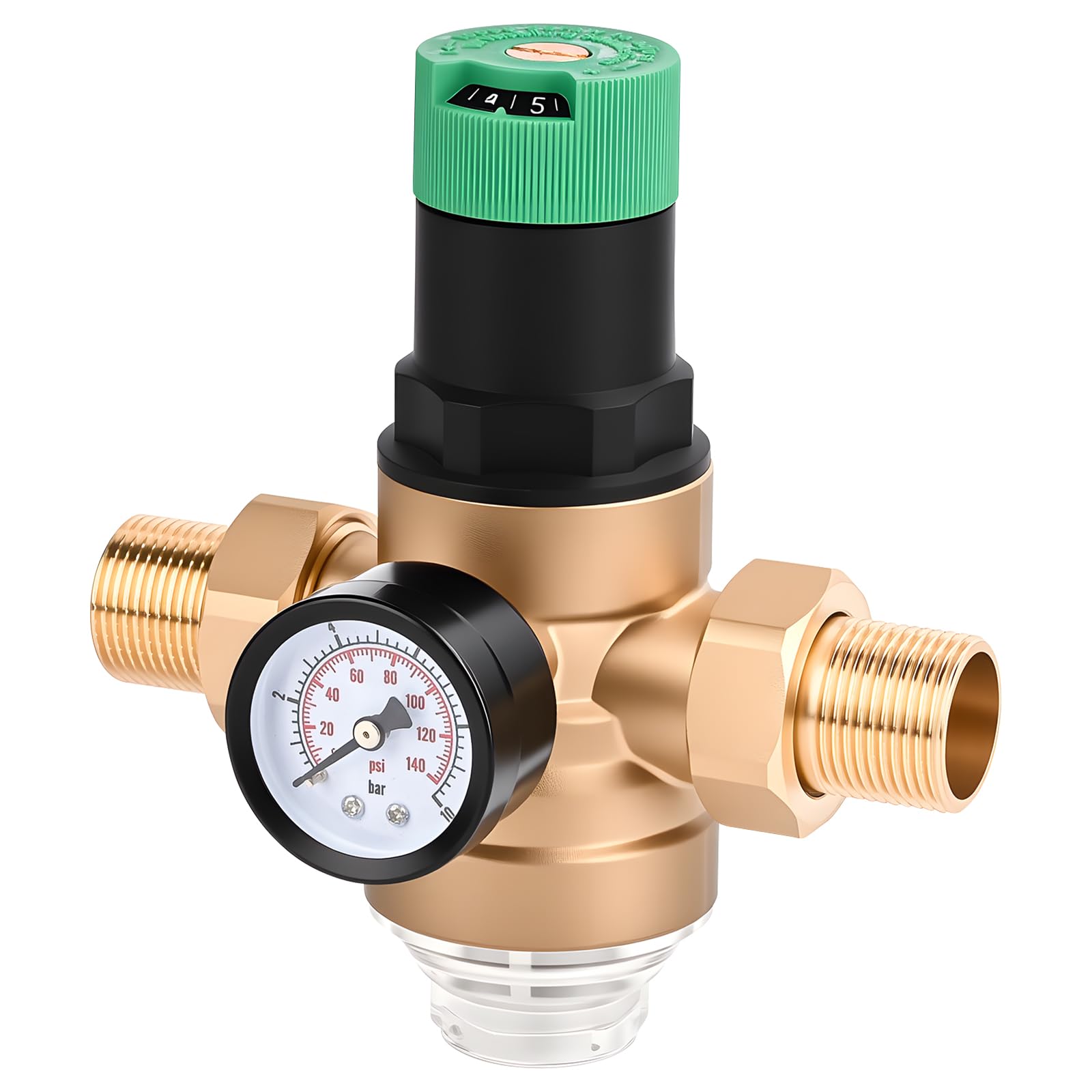 Diealles Shine Réducteur de pression d'eau 3/4", régulateur de pression d'eau avec manomètre et filtre à tamis, valve réducteur de pression régulateur de pression en laiton pour maisons, bâtiments