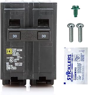 Genuine Square D HOM230 Circuit Breaker Kit Bundle (1 Pack), 30 Amp (30A) Double Pole, 120/240V, 10kAIC, UL Listed, Plug-On for Homeline Load Centers & Panel Box, New Replacement