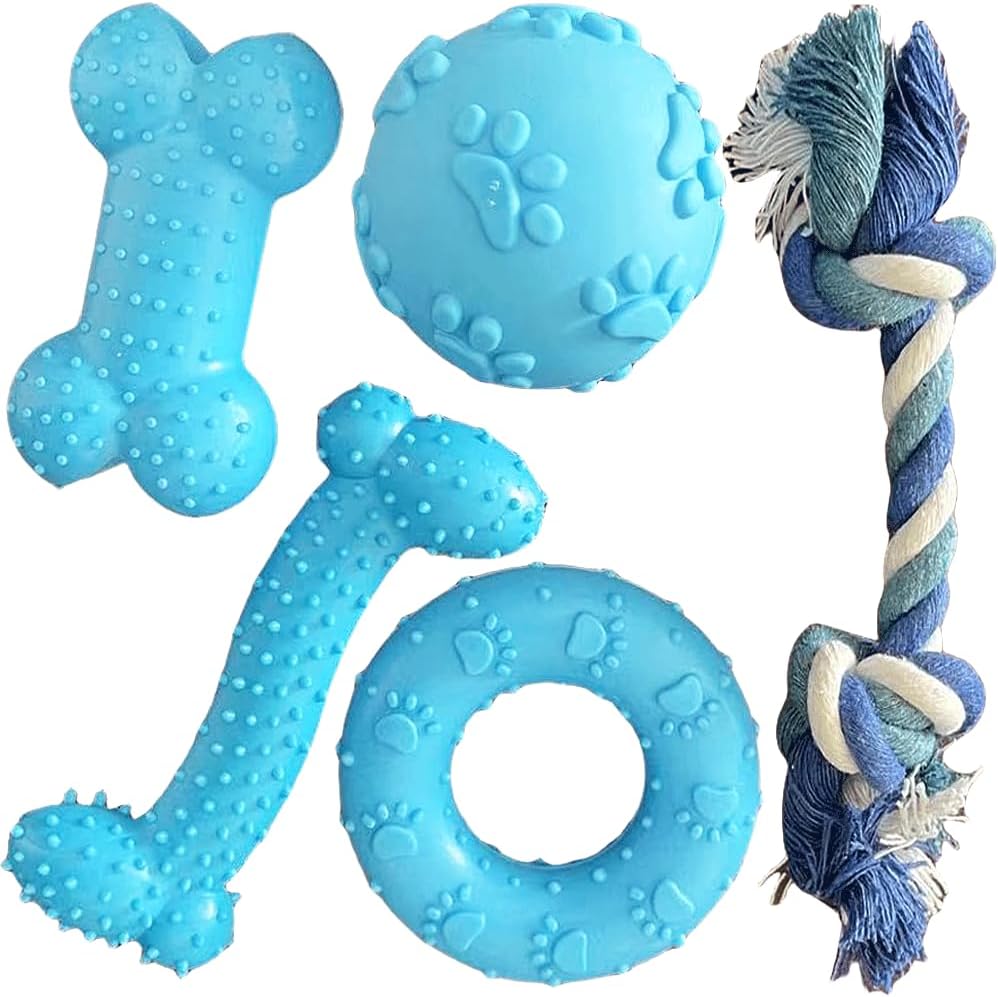 Speedy Panther 5Pcs Puppy Chew Toys for Teething Small Dogs – Squeaky Rubber Ball & Durable Cotton Rope Dental Toys | Blue Dog Toy Set for Boredom & Teeth Cleaning Speedy Panther 5Pcs Puppy Chew Toys for Teething Small Dogs – Squeaky Rubber Ball & Durable Cotton Rope Dental Toys | Blue Dog Toy Set for Boredom & Teeth Cleaning