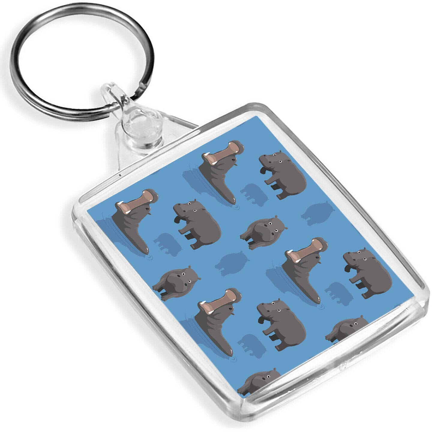 Destination Vinyl Ltd Unisex Multi Hippopotamus Print Keyring Hippo Funny Animal Keyring #15803