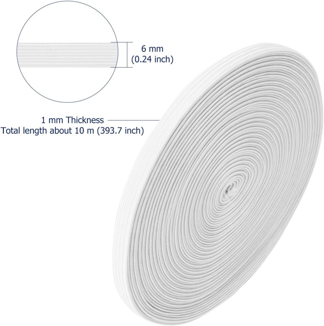 Gadpiparty 2 Rolls Elastic Bands for Sewing 6mm White Polyester Elastic Yarn with Good Elasticity and Breathable Features, for DIY Projects, Skirts, and Sportswear