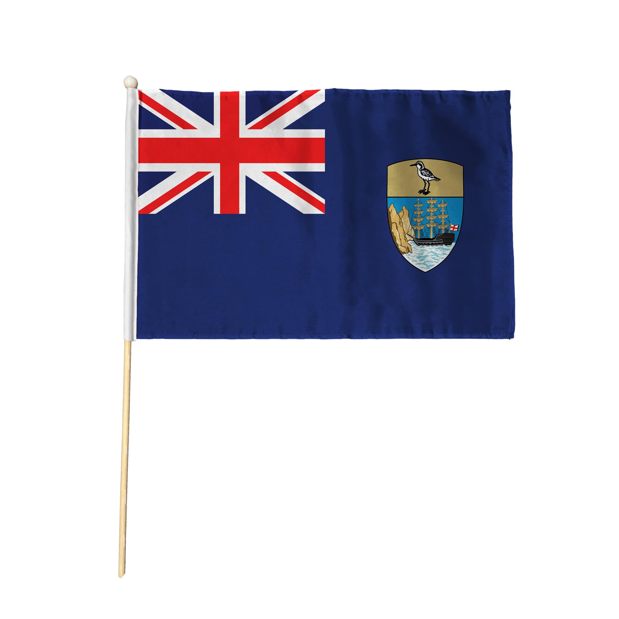 Flagtex Saint Helena Pack of 6 Hand Waving Flag (18x12 Inch Large) - Premium Wooden Stick Hand Flag Big Size Natural Wood Pole St Helena British Territory Flag Events Celebrations Cultural