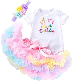 Baby Girl Birthday Cake Smash Outfit Toddler Girl My 1st Birthday Romper Tutu Skirt with Headband Clothes Set