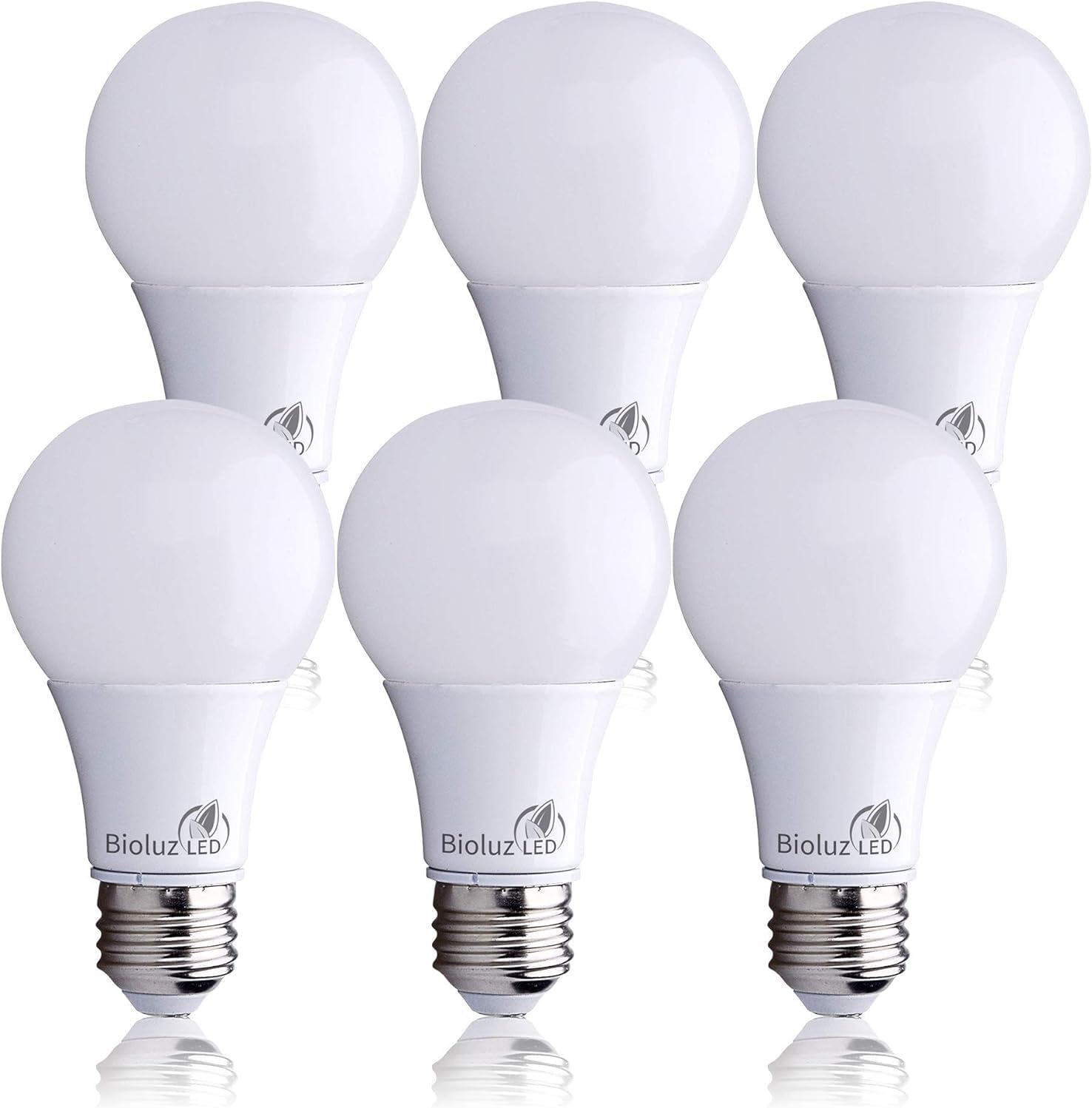Bioluz LED 60 Watt Replacement A19 LED Light Bulbs, 4000K Cool White, Non-Dimmable, Uses 9 Watts, 750 Lumens, Indoor/Outdoor Standard E26 Base, UL Listed, 6 Pack