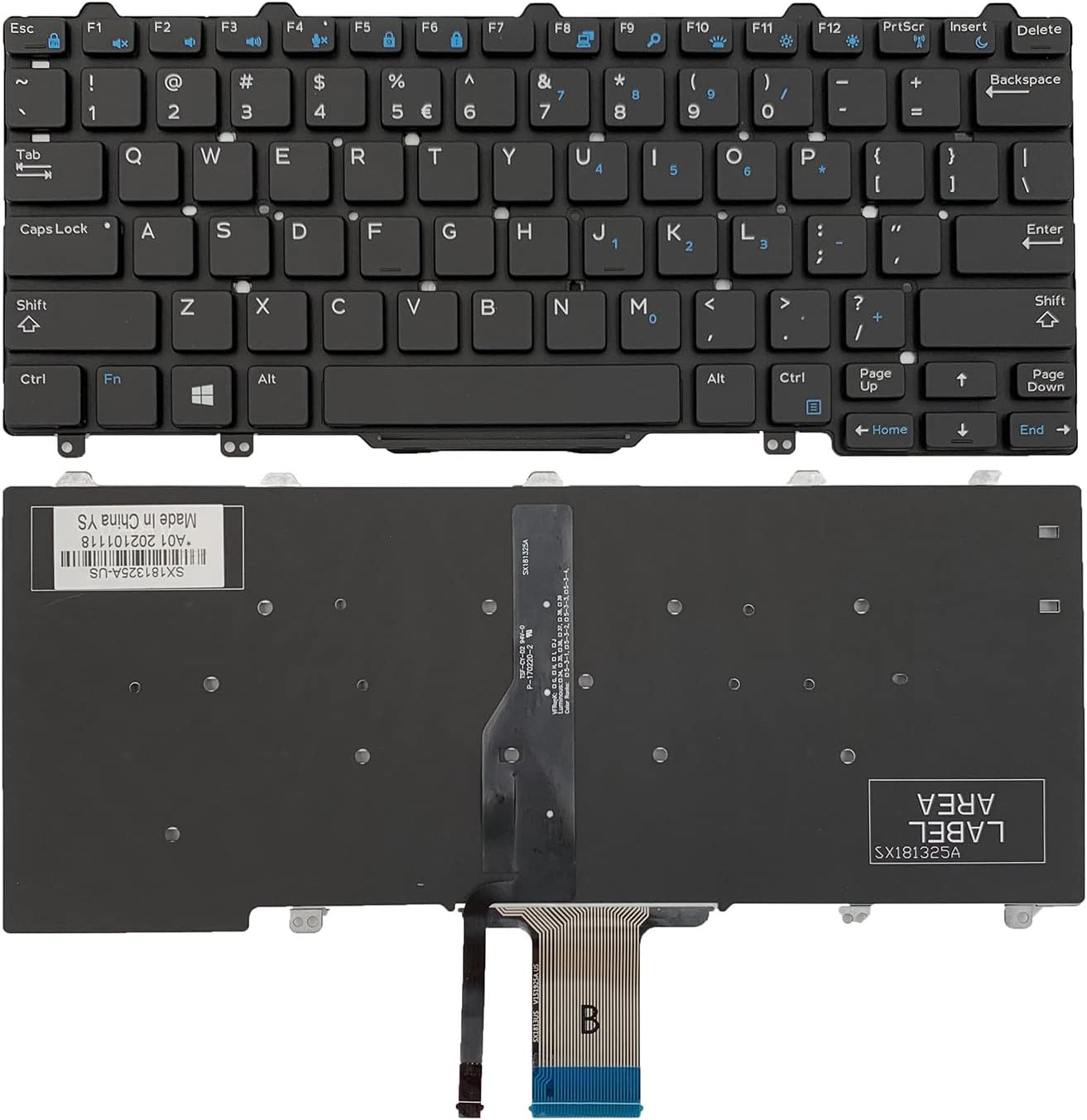 Laptop Replacement US Layout with Backlit Keyboard for DELL Latitude E7250 E5250 E5270 5250 7250 Black