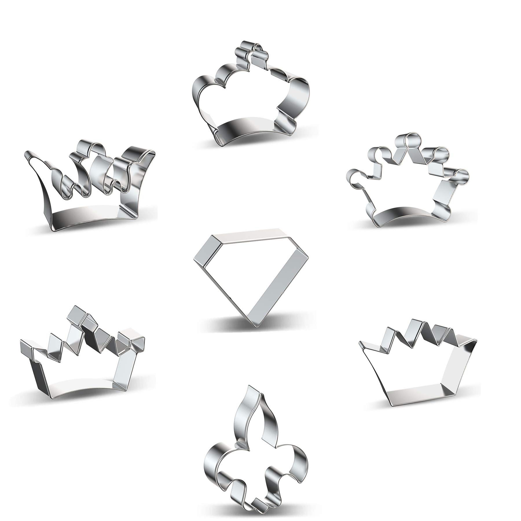 Crown - Juego de 7 cortadores de galletas de acero inoxidable de la serie Princess Crown Series Moldes para hornear fondant