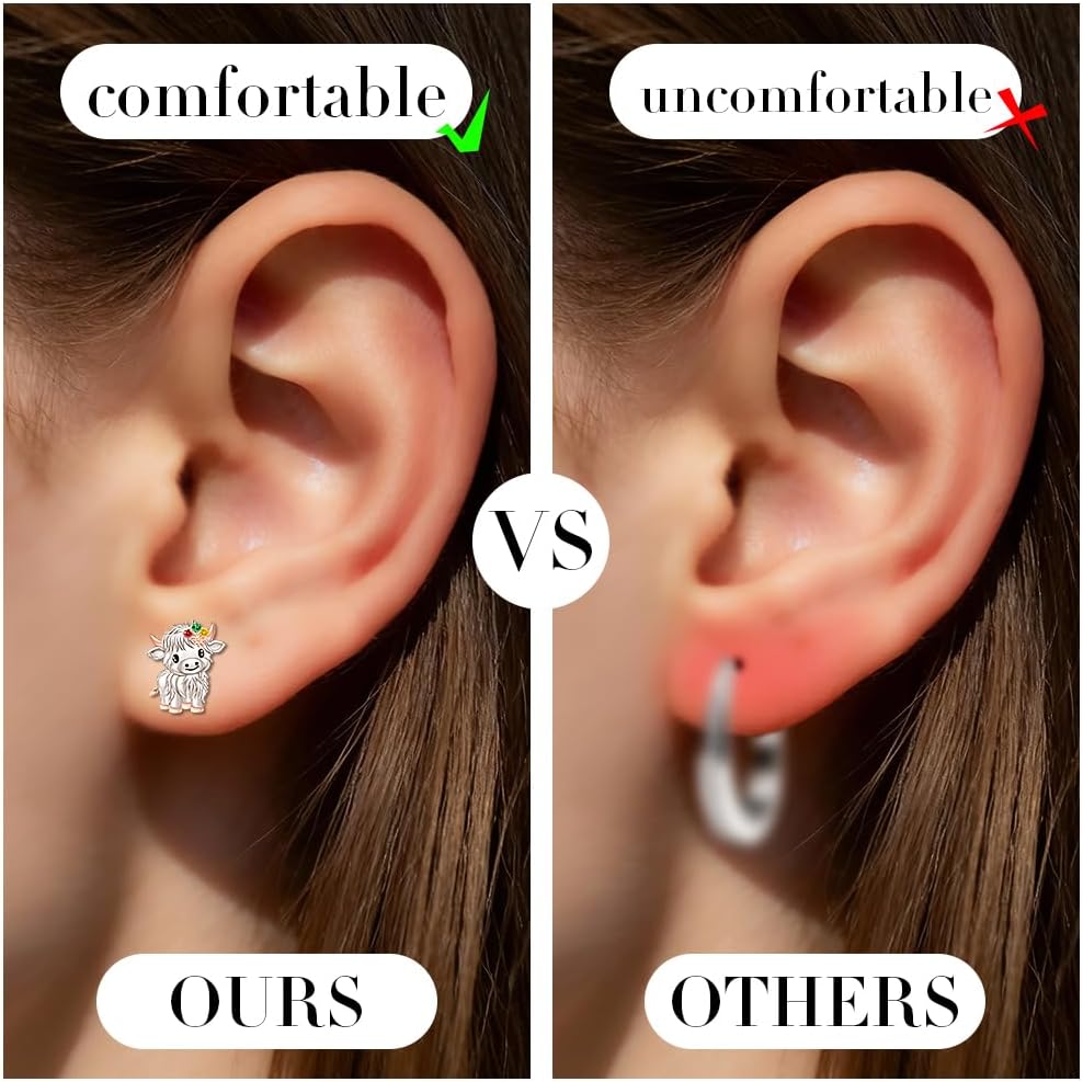 Highland Cow Earrings Sterling Silver Highland Cow Earrings for Women Cows Stud jewelry Charms Dangle Cubic Zirconia Leverback Cute Animal Gifts - Image 4