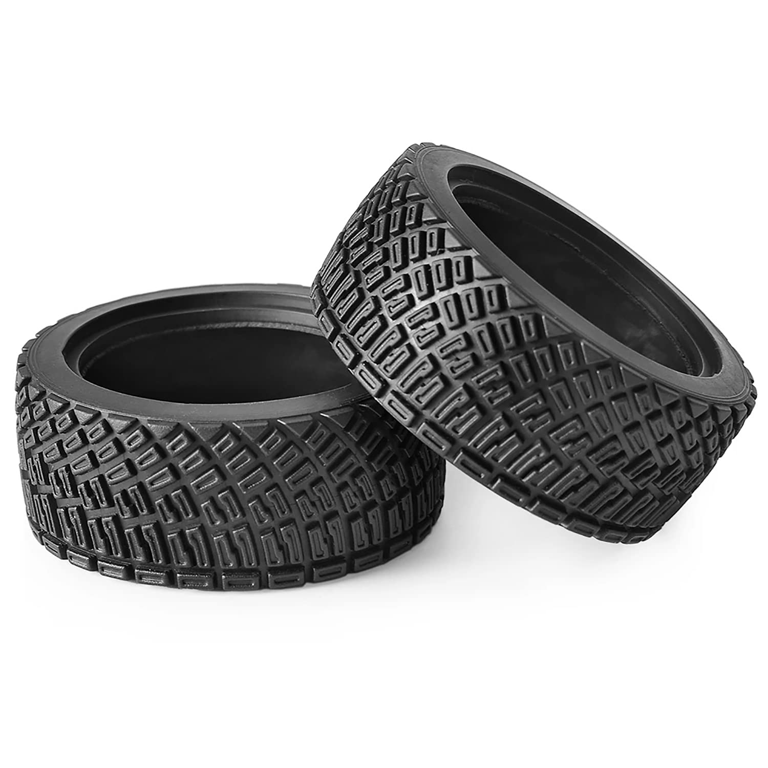 WONFAST 4PC 65mm RC Rally Car Tires & Wheels – 12mm Hex For 1/10 Scale HSP, Tamiya TT02, Black