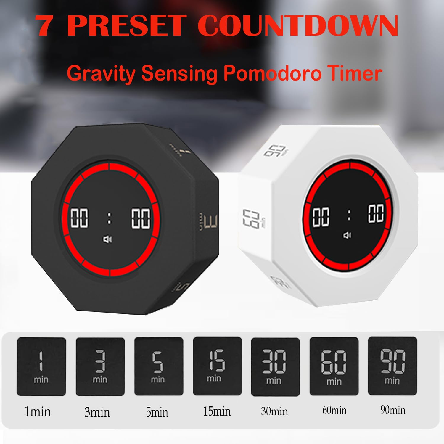 Ejoyous Pomodoro Timer, Gravity Flip Timer Digitale Cubo Cubo Produttività Timer Conto alla rovescia 1/3/5/15/30/60/90 Minuti con G-Sensor per Attività Lavoro Studio (Nero