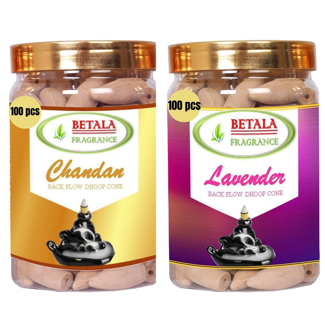 Betala Fragrance 2 in 1 Backflow Dhoop Cones, Chandan & Lavender Flavour Backflow Incense Cones, 2 Packs of 100 Pcs Back Flow Cones (Chandan & Lavender) (B0BYVXDQLZ) Amazon Price History, Amazon Price Tracker