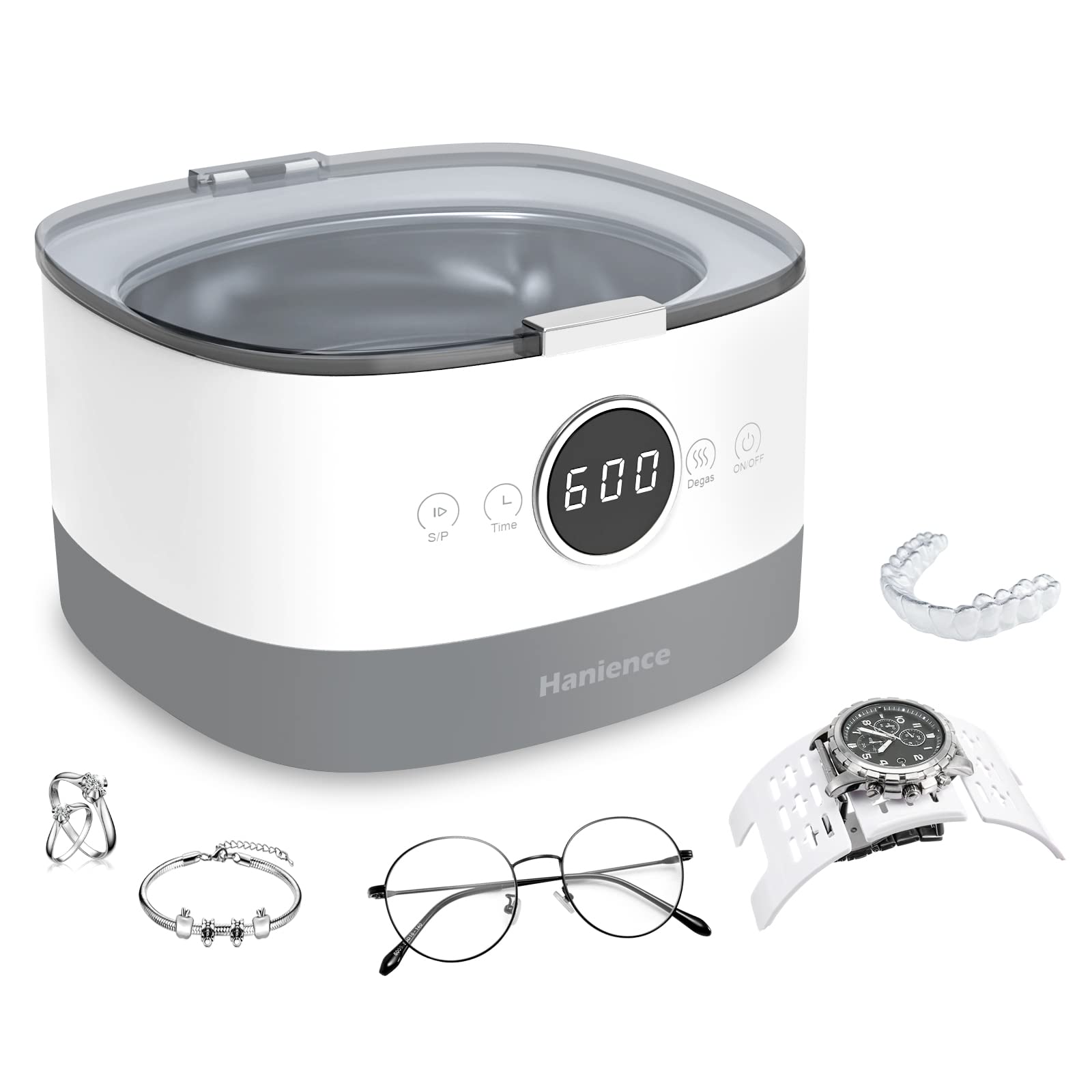 Hanience Ultrasonic Cleaner, 750ml Professional Ultrasonic Jewelry Cleaner Machine with Touch Control and Degas, for Cleaning Jewelry, Ring, Silver, Dentures, Glasses and Watches