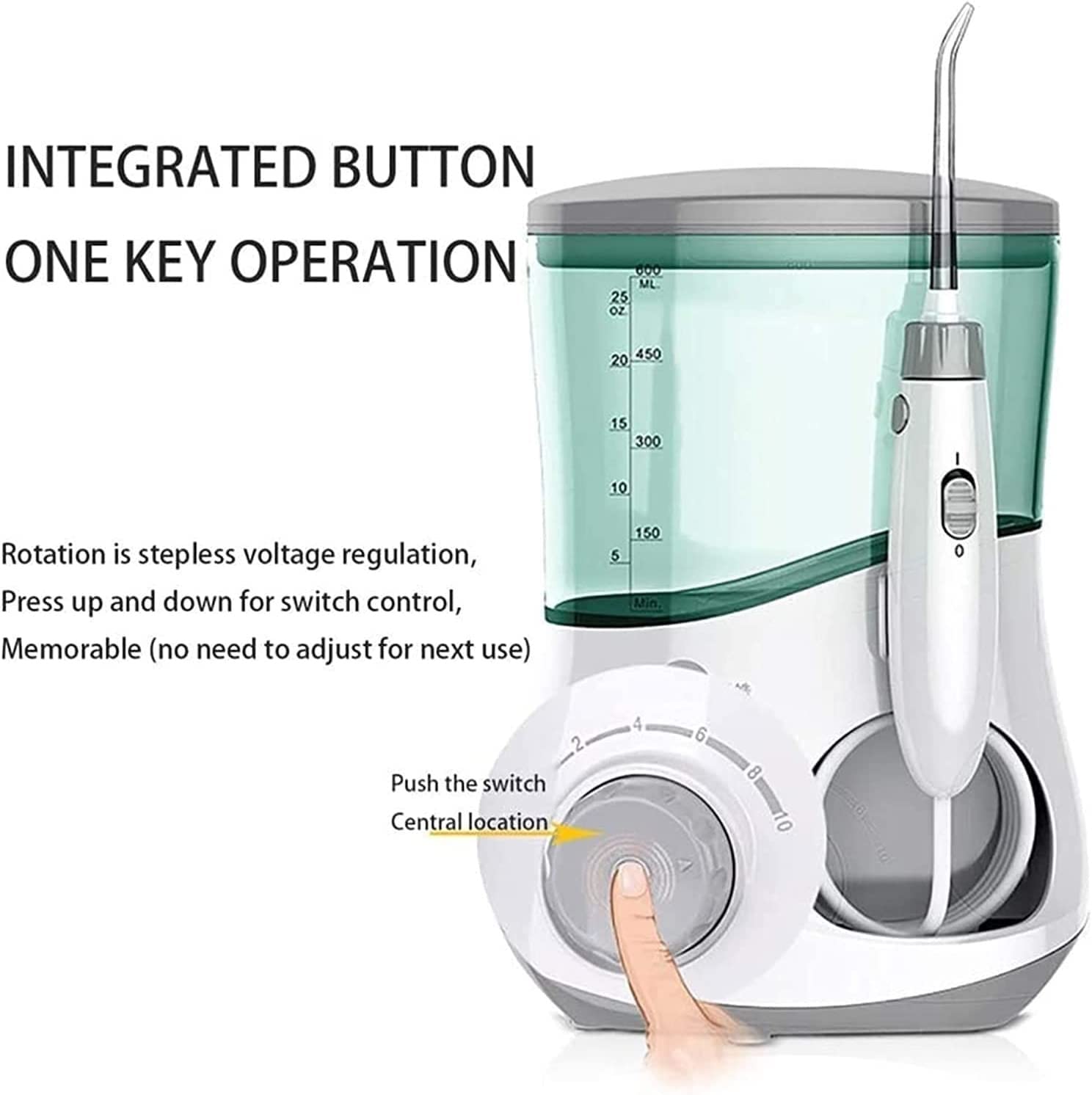 Irrigatore Orale Portatile con Filo interdentale, irrigatore Dentale Orale a Tempo Intelligente, pulitore for Denti Elettrico con ugello Rotante a 360° e 6 Punte a Getto, for casa, Viaggi