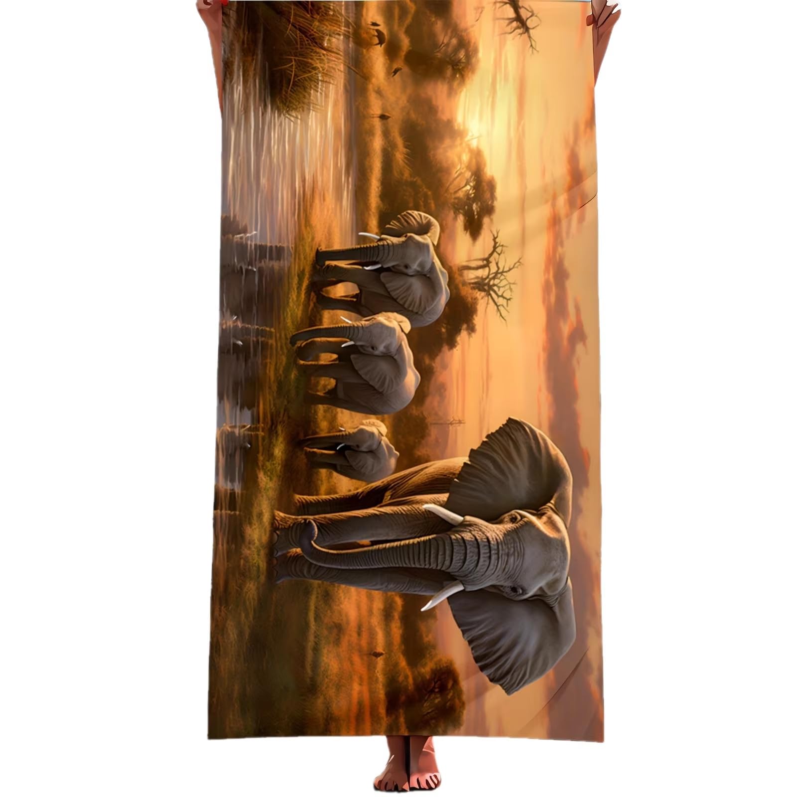 Ręcznik kąpielowy z nadrukiem słoni o zachodzie słońca - ultramiękki, oddychający, wygodny design, na letnie wibracje i dni na plaży (200 x 220 cm/79 x 87)