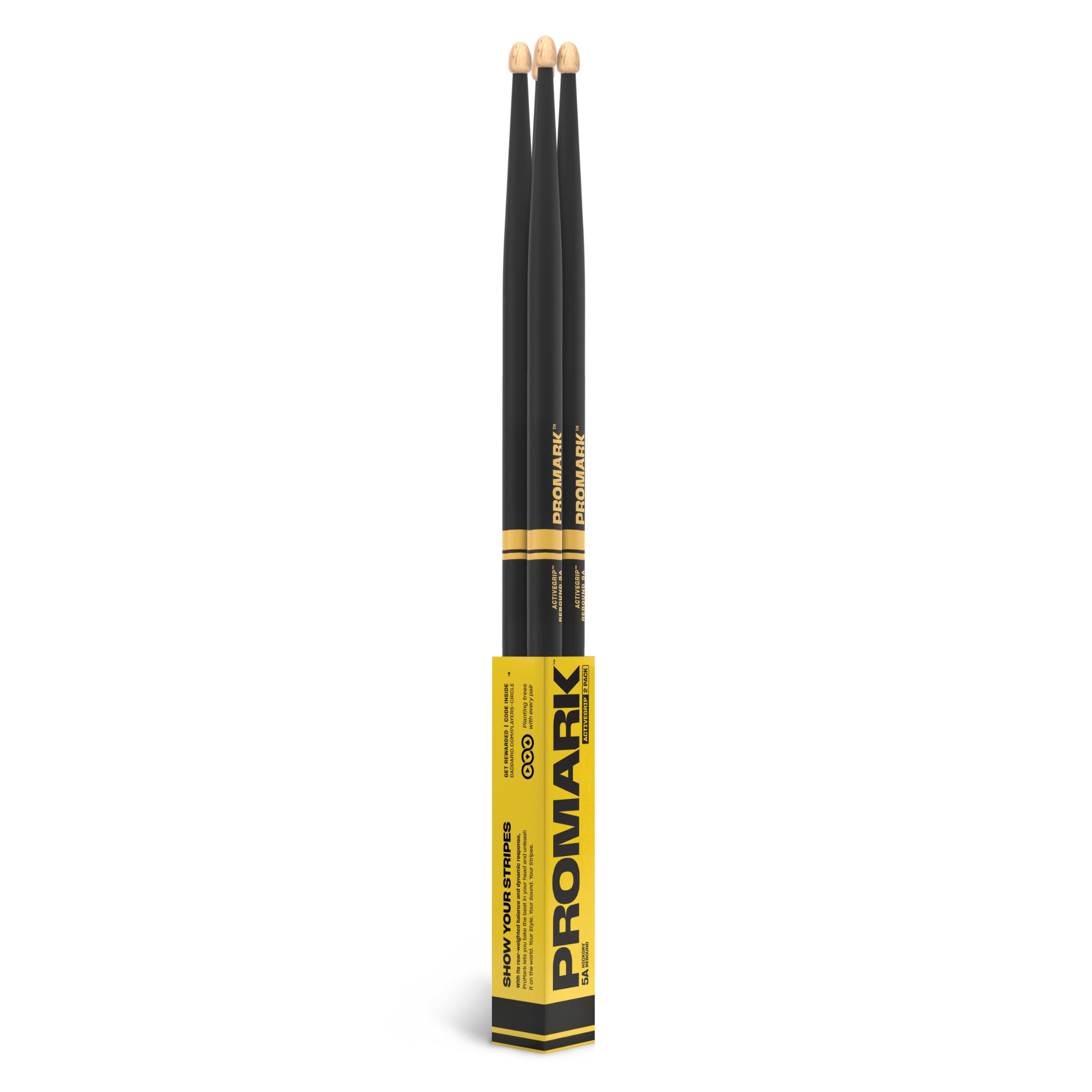 ProMark Rebound ActiveGrip R5AAG 5A Drumsticks, Acorn-Spitze, Schwarz, 2 Paar