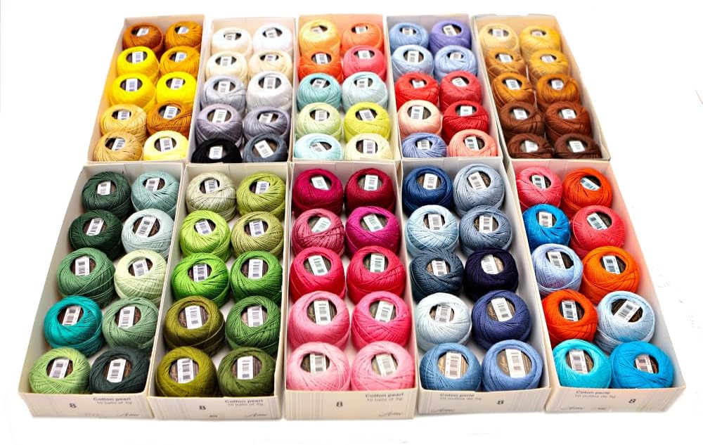 100 Balls- Size 8 Lace 100% Cotton Thread Ball Set 43 Yards 5 Grams Each Ball for Embroidery Cross StitchThread-100% Cotton
