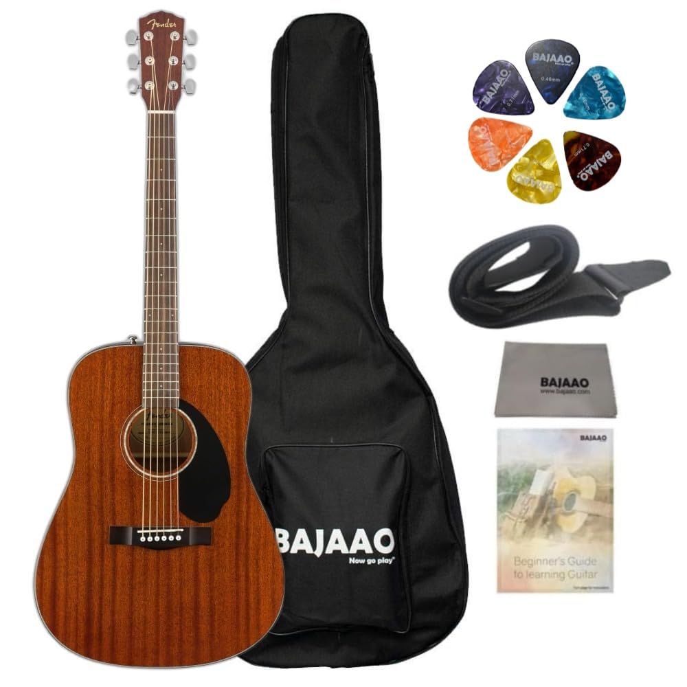 Fender CD60S Acoustic Guitar Dreadnought with Gig-Bag, Polishing Cloth, Strap, Picks & E-Book - Mahogany