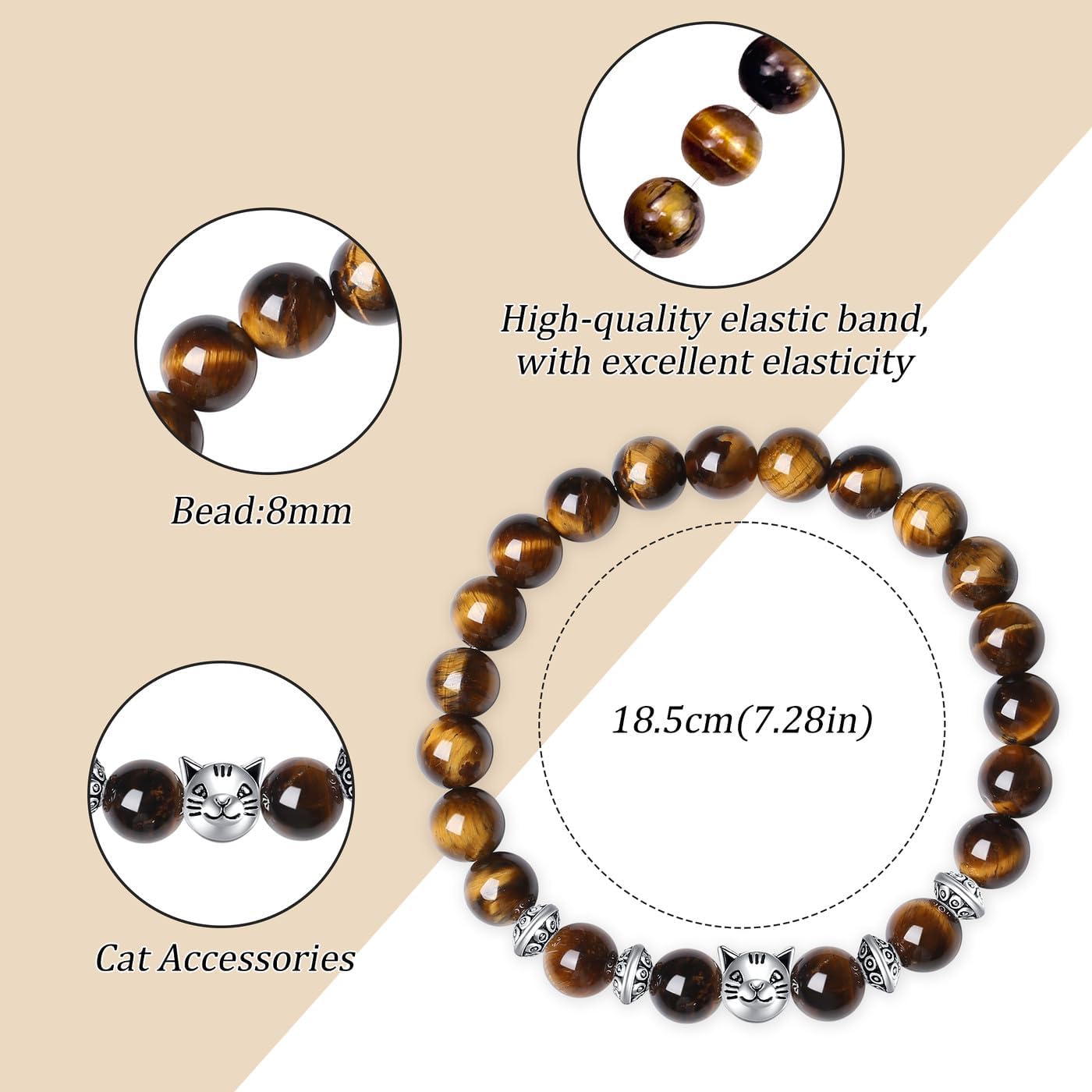 MAIBAOTA Elephant Gifts for Women Elephant/Cat/Turtle/Owl Bracelet 8 mm Round Gemstones Animal Style Bracelets Stretch Bracelet Christmas Gifts for Women - Image 5