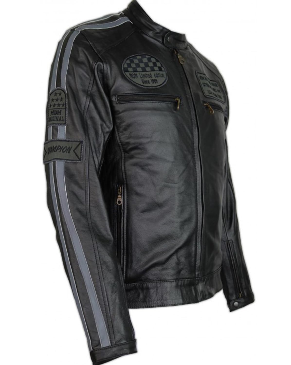 MDM Herren Motorrad Streifen Jacke Highway Bikerjacke aus echtem Leder