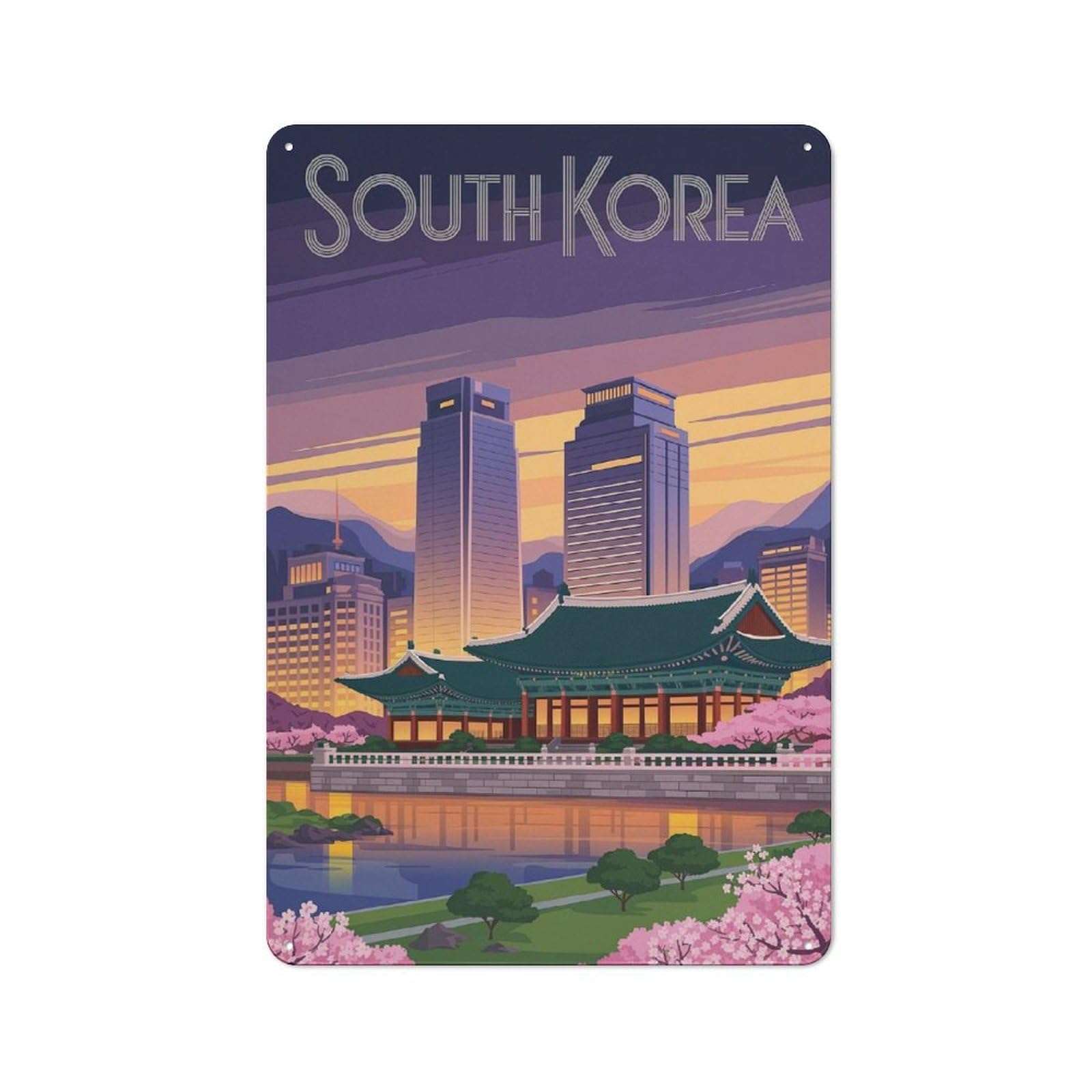 Junmoney Style-10 Metal Wall Sign 30X20cm Featuring South Korea Travel For Bar Or Restaurant, Gift For Bar Decor Enthusiasts During The Christmas Season