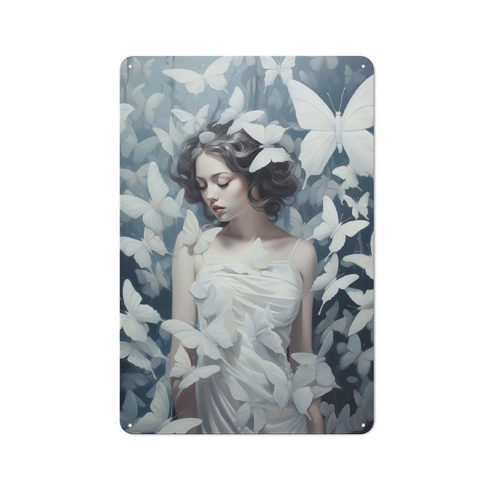 Junmoney White Butterflies Vintage Printed Metal Sign 30X20cm For Bar Or Restaurant, For Restaurant Interior Fans