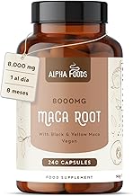 Pure Peruvian Black Maca Root 8000mg | 240 Vegan Capsules | 10:1 Maca Root Andean Black and Yellow Extract | for 8 Months Supply | No Additives | Alpha Foods