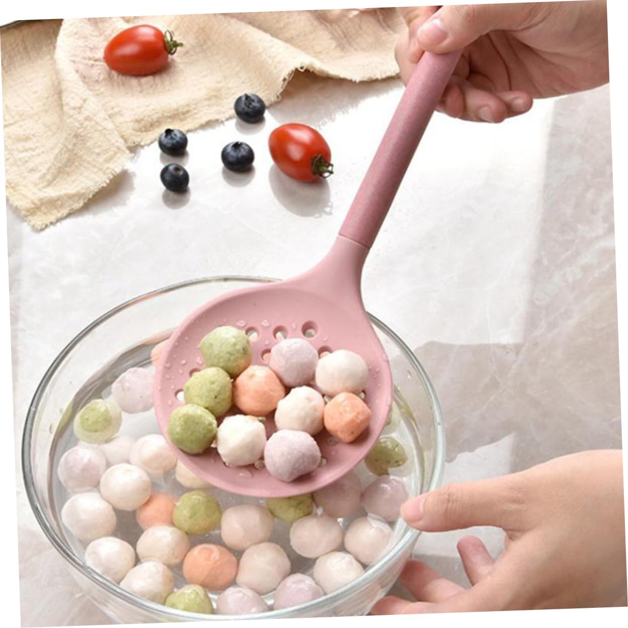 Cabilock Set De Utensilios De Cocina De Silicona Espátula Cucharón Pala Colador Cuchara Mango De Madera Diseño Ergonómico