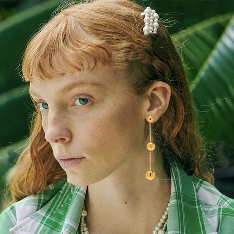 ONLYJUMP Silver Ball Dangle Drop Earrings for Women Minimalist Geometric Linear Long Thin Earrings Lightweight Tassel Chain Long Threader Drop Dangle Earring Mother's Day Jewelry Gifts - Image 3