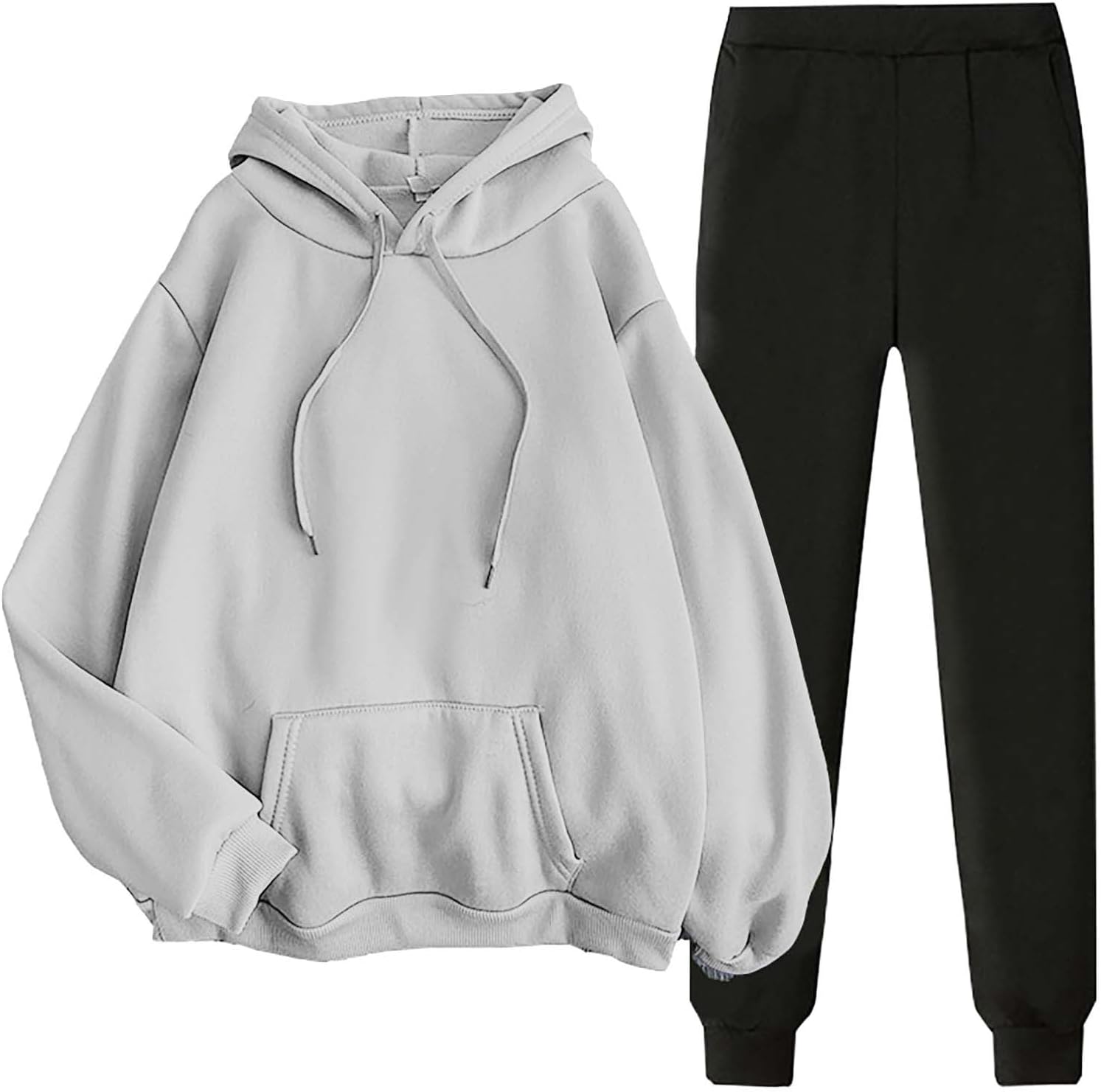 Générique Femmes Jogging Survêtement Sweat À Capuche À Manches Longues Et Pantalon 2 Pièces Ample Et Surdimensionné Vêtements Chaud Travail Decontracté Couleur Unie Automne Hiver
