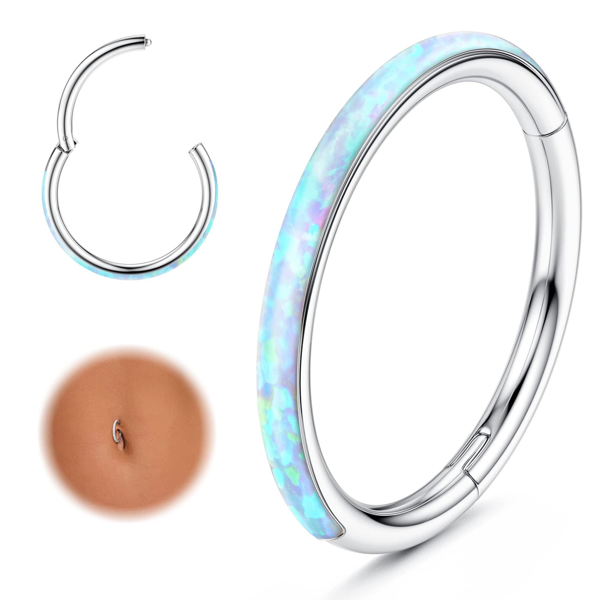 Chriscoco 14G Piercing Ombligo Corporal Acero Quirurgico Clicker Piercing Ombligo Aro Cúbico ópalo Belly Piercing Joyas para Mujer 8 10 12MM