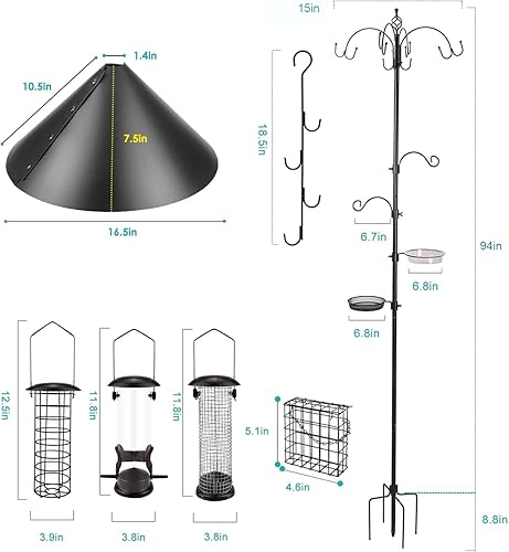 Miniatura 3 de Kit de estación de alimentación para pájaros, poste de comedero para pájaros, kit de comedero para pájaros silvestres con deflector de ardilla y