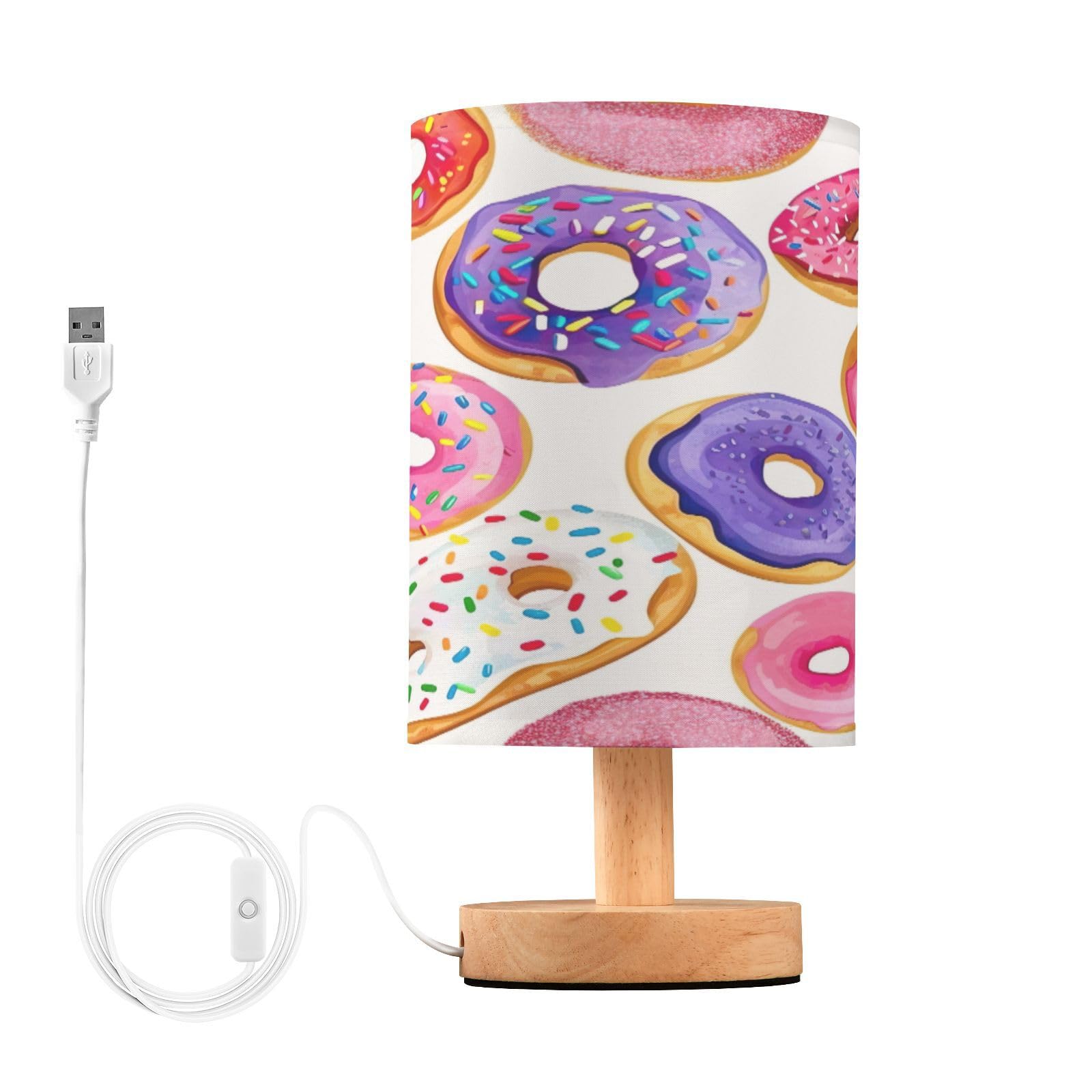 SDMKA Colorful Donut Bedside Table Lamp for Bedroom, Minimalist Nightstand Lamp with Round Fabric Shade for Living Room, Office, No Bulb Required