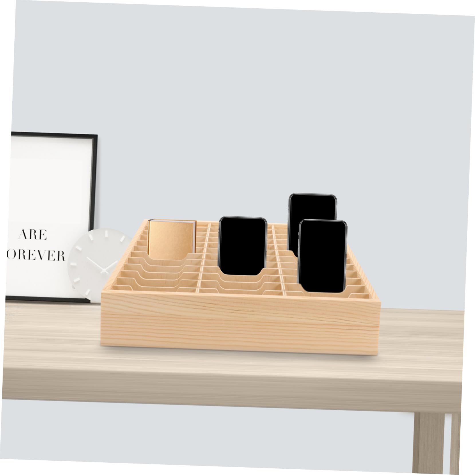 Operitacx Soporte para Teléfono Móvil de Escritorio en Madera Resistente Múltiples Compartimentos para Organizar y Almacenar en Habitaciones de Estudio o Dormitorio