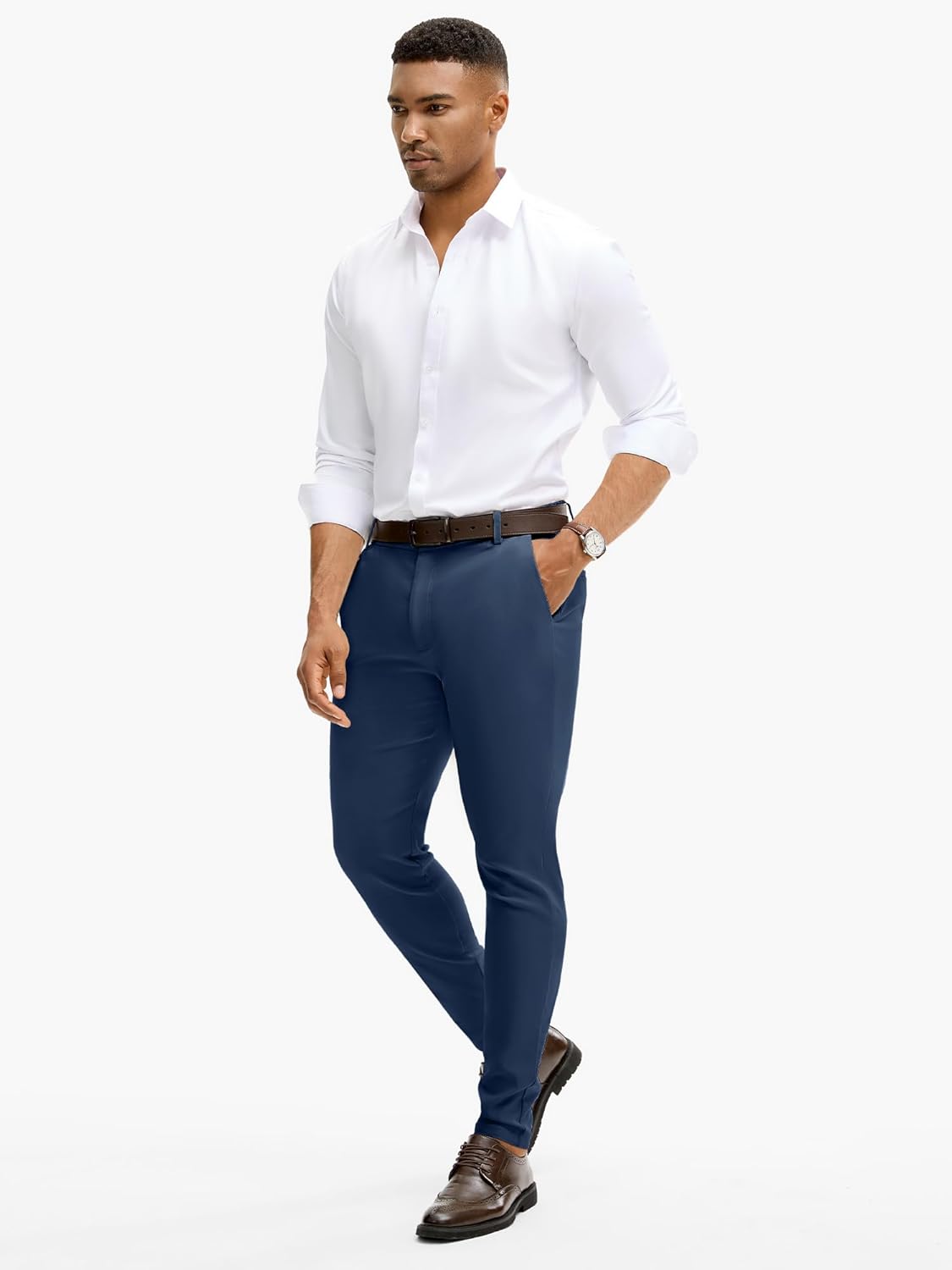 Comdecevis Mens Stretch Dress Pants Slim Fit Skinny Wrinkle Free Expandable Waist Golf Pant Tapered Chinos - Image 5