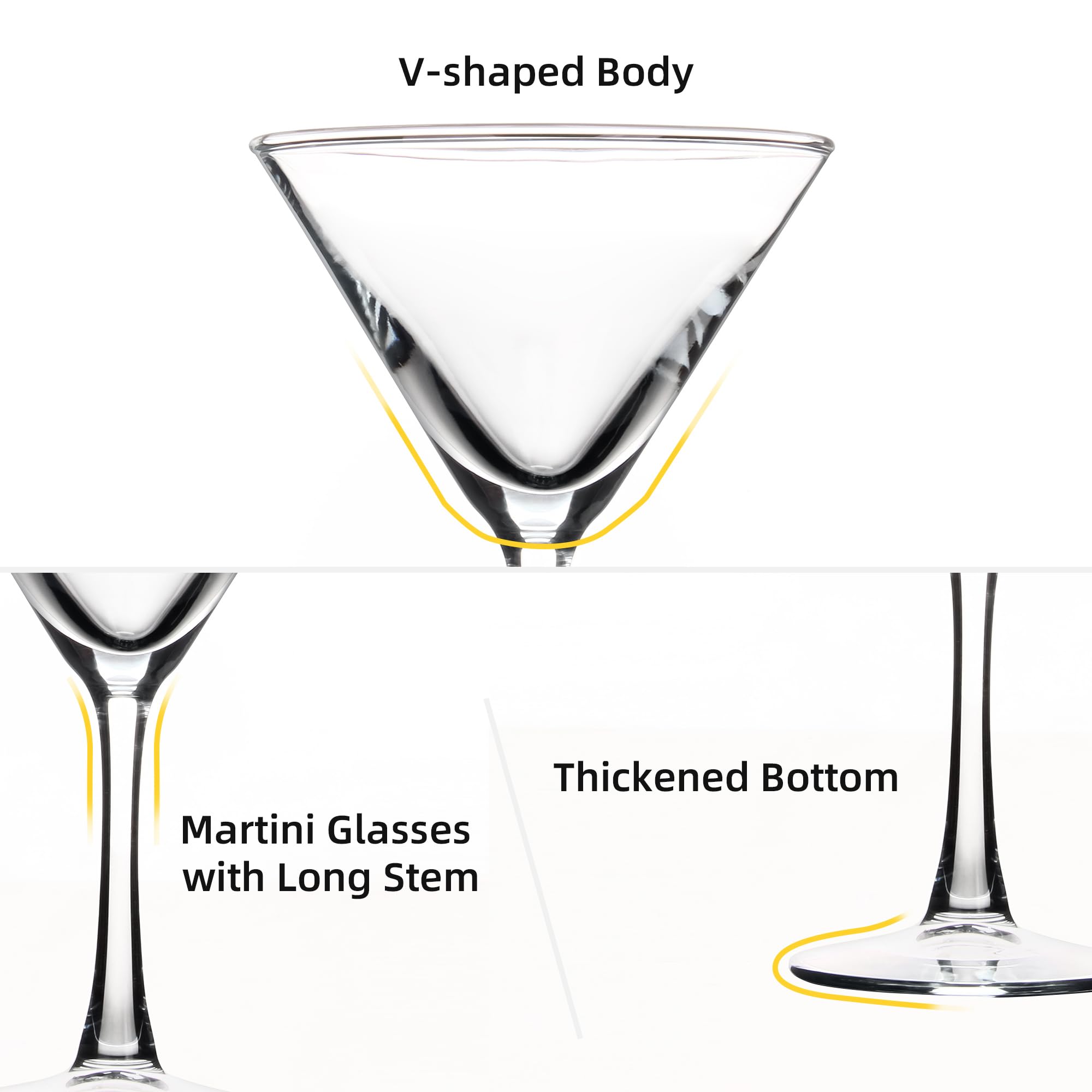 Juego de 7 copas de Martini de 6 onzas, copas de vino de Martini con tallo clásico, juego de copas de Martini transparentes para bar, fiesta de cóctel, boda, al aire libre, camping y más