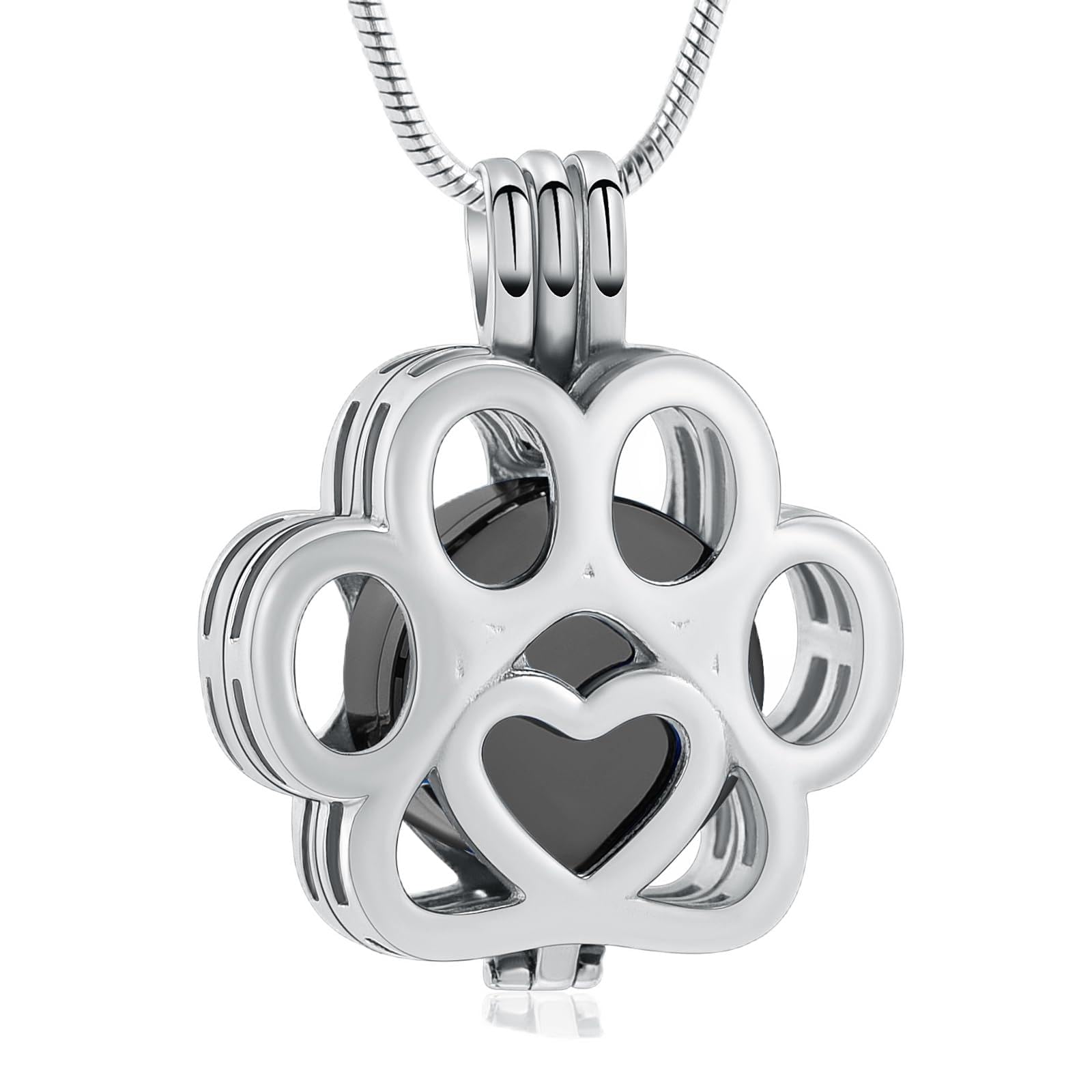Pet Cremation Jewelry For Ashes For Dog/Cat Paw Stainless Steel Memorial Locket Urn Necklace Inside Mini Case Keepsake Cremation Jewelry Women Men