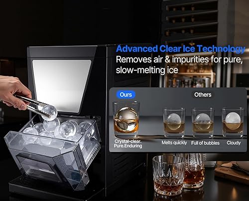 Miniatura 3 de Encimera de bolas de hielo transparentes de 2 pulgadas, máquina de esfera de hielo de cristal, 2 bolas de hielo en 60 minutos, máquina de hielo de