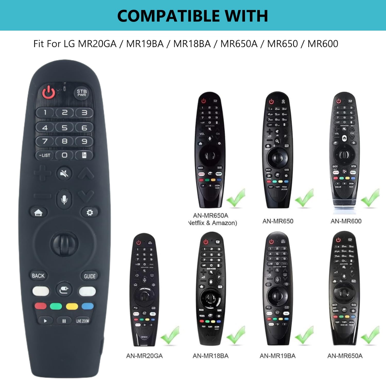 Silicone Case Cover for LG AN-MR600 / LG AN-MR650 / AN-MR18BA / AN-MR19BA LG AN-MR20GA Remote Control Silicone Protective Sleeve for LG Magic TV Remote Anti-Slip Case Skin - Image 2